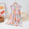 26 Vestido Floral de Verano Dulce y Juguetón Estilo Pastoral para Niñas Mayores, Vestido de Princesa de Moda Tendencia con Mangas Volantes