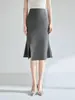 26 Falda de Cola de Pez Inspirada en Diseño Gris Otoñal, Cintura Alta, Adelgazante, Longitud Media, Ropa de Trabajo Profesional, Abertura, Falda Bodycon 25733