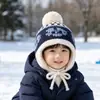 Gorro de invierno para niños con protección para las orejas, con pompón y diseño de punto, apto para niños y niñas, engrosado para abrigar