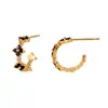 Brincos Casuais, Luxo Acessível e de Alta Qualidade em Zircônia Preta em Formato de Flor em C, Design de Nicho, Brincos de Moda Estilosos e Elegantes