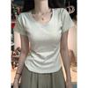 K002 # [40 Unidades 210g Hilo 92 Algodón + 8 Spandex, Cuello Trasero, Hombro Cubierto] Camiseta de Manga Corta de Algodón Puro Hombro Derecho