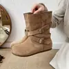 Botas de punta redonda para mujer botas cortas para mujer nuevas estilo western retro tacón oculto hebilla de cinturón botas casuales de moda otoño 2026 apiladas