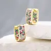 Pendientes Cuadrados y Pendientes de Moda Transfronterizos Europeos y Americanos de Venta Caliente para Mujer con Diamantes de Colores Microincrustados, Pendientes de Lujo Súper Brillantes, Fábrica de Origen de Tendencia