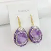 Conjunto de três peças de pedra ametista bruta natural com diamante tcheco e pérola incrustada Joias de minério bruto de nicho francês fornecimento para atacado ao vivo