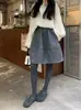 Saia floral retrô estilo coreano, saia curta, saia de comprimento médio para mulheres, saia de tulipa cinza de outono, saia evasê, saia bufante, saia godê