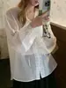 Camisa feminina de renda bordada em acetato Tencel, com textura leve e macia, novo top semitransparente de amarrar para o verão, atacado