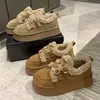 Sapatos Birkenstock bege com sola grossa de pelúcia botas de neve femininas 2026 novo outono e inverno aumentar altura quentes sapatos de algodão sapatos pão