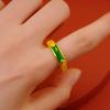Anillo Nuevo de Calcedonia Anillo para Mujer Simple Oro Arena Vintage Incrustación Anillo de Calcedonia Natural Calcedonia Verde Anillo Elegante