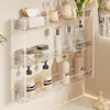 Estante de baño, estante de almacenamiento de acrílico para montar en la pared, organizador de pared para cosméticos y champú en el baño