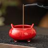 Incensário Estilo Antigo com Duas Alças, Porta Incenso para Interior, Incensário Chinês Três Pés Vermelho Doméstico Vintage, Peça Decorativa