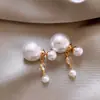 Pendientes Geométricos de Flor de Zirconia Exquisita Franceses con Perlas, Pendientes de Lujo Ligero de Alta Gama, Pendientes de Moda Elegantes Personalizados para Mujer