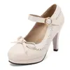 Zapatos de Salón Individuales Lolita para Mujer, Estilo Princesa Lindo con Lazo, Tacones Altos Gruesos, Tacones Altos de una Sola Correa Lo, Zapatos Modelo Nuevo