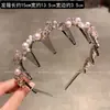 Nova Faixa de Cabelo Rosa Púrpura com Cabeça de Cristal Primavera e Verão Pérola de Luxo Leve Top de Caveira Alta Faixa de Cabelo para Mulheres Presilha de Cabelo Versátil Acessório de Cabelo de Ponta