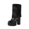 Botines Dulces Lolita con Cuello de Piel, Botas de Media Caña para Mujer, Plataforma de Tacón Alto Grueso, Botas de Monta, Tallas 40-50, Comercio Exterior