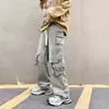 Calça jeans de trabalho estilo americano para rua, com múltiplos bolsos, para homens, adequada para primavera, outono e verão, fina, modelagem solta, perna reta, design de perna larga