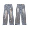 Lavado Estilo Americano Old dirtyfit Pantalones Retro Estilo Americano Holgados para Hombre y Mujer Cintura Jeans Estilo Tierra