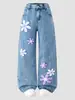 Artículos en Stock Transfronterizos Exclusivamente para Amazon en Europa y América: Jeans de Pierna Ancha con Bordado de Toalla de Moda Nueva para Chicas Mayores
