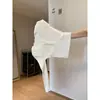 Suéter de tricô com babados estilo francês, gola redonda baixa, botões e mangas compridas para mulheres, top base justo para outono e inverno