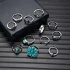 Bestseller transfronterizo juego de anillos de piedra lunar de diseño minimalista, anillo geométrico de diamante negro, joyería apilable de turquesa estilo europeo y americano