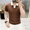 Camiseta de Punto Cómoda de Verano Simple Camisa POLO para Hombre Moda Elegante Británica Bloque de Color Manga Corta Cuello Solapa Top