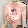 Camiseta de manga longa com gola alta e fleece escovado para meninas, outono e inverno, quente e grossa, peça básica da moda para bebês
