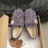 Nuevos Zapatos Planos de Punta Redonda Peludos para Mujer 2025 Nuevos de Otoño e Invierno Versátiles de Velcro Forrados de Borrego Suela Suave Zapatos de Algodón