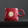 Taza de bronce de personalidad de alto valor taza de café con relieve creativo taza de agua para pareja grabada con tapa logo personalizado
