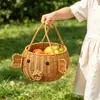 Patrón de Fénix Manualidad Cesta Redonda de Cerdo Portátil Cesta Tejida a Mano Juguete Cesta de Almacenamiento de Ratán para Verduras y Frutas Cesta de Picnic