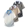 Camiseta Texturizada de Manga Corta para Hombre Jeanswest Estilo Americano Cuello Solapa Falso Dos Piezas Verano Alta Gama Holgada Casual Moderna Marca