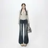 Jeans estilo retrô americano com fivela Paris, cintura baixa, levemente flare, calça flare stretch nova outono e inverno 2026