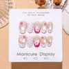 B048 Ola Rosa Flor Pequeña Ovalada Corta Ojo de Gato Lunares Estilo Francés Uñas Portátiles Estilo Chica Dulce Pegatinas de Uñas Postizas Terminadas