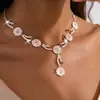 Brinco Colar Conjunto Cruzado Europeu e Americano com Strass Flor Redonda Borla Ajustável Acessórios com Senso de Design Joias Versáteis