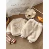 Conjunto de invierno para niños y niñas sudadera con forro polar engrosada pantalones ropa casual cálida de lana de cordero ropa para niños conjunto de dos piezas