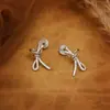 Pendientes Coreanos Nuevos de Lazo Completamente de Diamante Diseño de Nicho de Gama Alta Simples Elegantes Versátiles Pendientes para Mujer