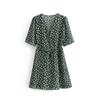 YPFF nuevo estilo europeo y americano nicho vestido de manga corta para mujer retro vacaciones elegante cintura con cordones falda de línea A