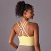 Nueva ropa interior deportiva de nailon cepillado de doble cara con espalda de color sólido y doble capa cruzada, ropa para correr, fitness y yoga para mujer