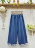 Pantalones Vaqueros Anchos Bordados Vintage Desgastados para Mujer Verano 2025 Parches Casual Versátil Cintura Elástica Pantalones Casuales