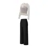 Conjunto de Yoga de Alta Gama para Mujer, Top de Malla Cruzado, Pantalones de Pierna Ancha Fluidos, Estilo Suave, Conjunto Versátil Fitness Casual