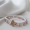 Nuevo Pulsera de Piedra Rosa para Mujer, Hebilla de Seguridad Retro Simple Colgante de Moneda, Pulsera con Cuentas de Perlas, Regalo para Estudiante