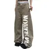 Jeans Estampado Lavado Desconstruído Retro Americano para Homens e Mulheres, Casual Cleanfit Solto Wide-Leg Calças de Trabalho para Casal