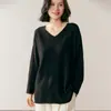 Suéter de Cashmere Solto e Relaxado com Borda Enrolada para Mulheres Gola V Pulôver Justo Suéter Básico Tricot Simples e Versátil