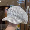 Sombrero octogonal a cuadros versátil, elegante, fino para primavera/verano, elegante sombrero de pintor, circunferencia de cabeza grande, sombrero octogonal retro británico