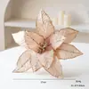 Flor artificial de terciopelo de alta calidad para Navidad, de 27 cm de altura, color rosa champaña, empaquetada individualmente con pinza, para decoración de árbol de Navidad