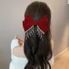 2026 Nuevo Estilo Pinza para el Cabello con Lazo Grande de Terciopelo Rojo, Accesorio para el Cabello para Niñas, Tocado de Princesa Nupcial de Borla de Alta Gama