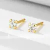 Pendientes de Botón Mini de Plata de Ley 925 con Circonita de 3 mm y Cuatro Garras, Pendientes Redondos Simples y de Moda para el Cartílago de la Oreja, Adecuados para Mercados Transfronterizos Europeos y Americanos