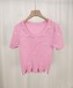 Estilo coreano artículos europeos temporada de verano nuevo dulce moda camiseta básica de mujer estilo extranjero tejido de punto moderno con cuentas de alta resistencia