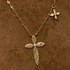 Collar Cruz Hielo Triturado Oro Vintage Italiano Iglesia Luz de Lujo Nicho Cadena Clavícula de Gama Alta para Mujeres