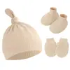 Nuevo Sombrero Nudo para Recién Nacido Estilo Comercio Exterior con Cara Anti-Arañazos, Manoplas, Cubre Pies y Gorro para Chupete Sombrero de Bebé