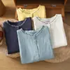 2026 Novo Estilo de Verão Camisa Casual Bordada Retrô para Mulheres, Elegante Camisa de Manga Curta com Gola Alta, Top de Verão de Botão Único