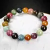 Pulsera Vintage de Turmalina y Calcedonia Natural Brasileña para Mujer, Pulsera de Piedras Preciosas de Colores de una Sola Hilo, Pulsera de Turmalina de Siete Colores para Mujer